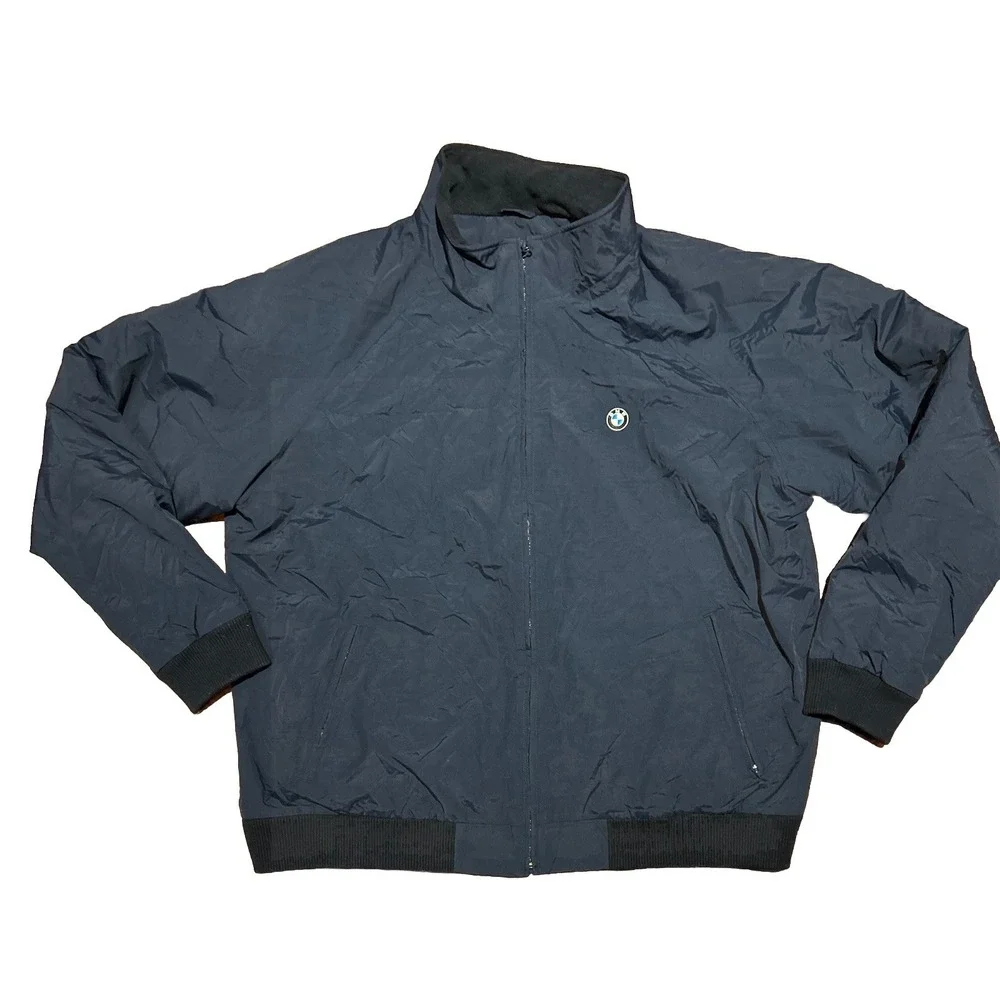 BMW Bomber Jacket Full Zip Mens 3XL Windbreaker Fleece Lined Racer Fitted Logo - Picture 2 of 9